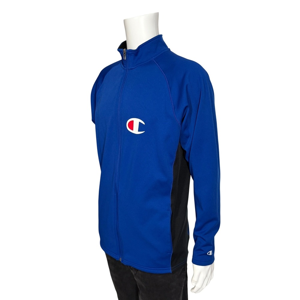 Champion Performance Mens Track Jacket Large Blue Black Full Zip Fleece Collar